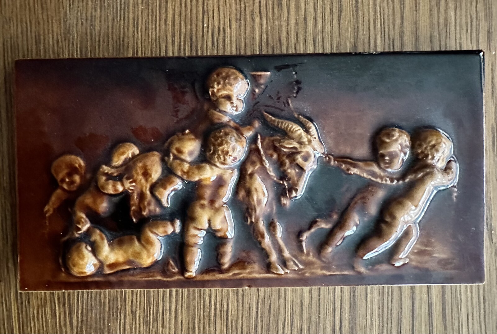 Antique Hamilton Majolica Tile - Putti and Goat Chariot Relief - Image 8