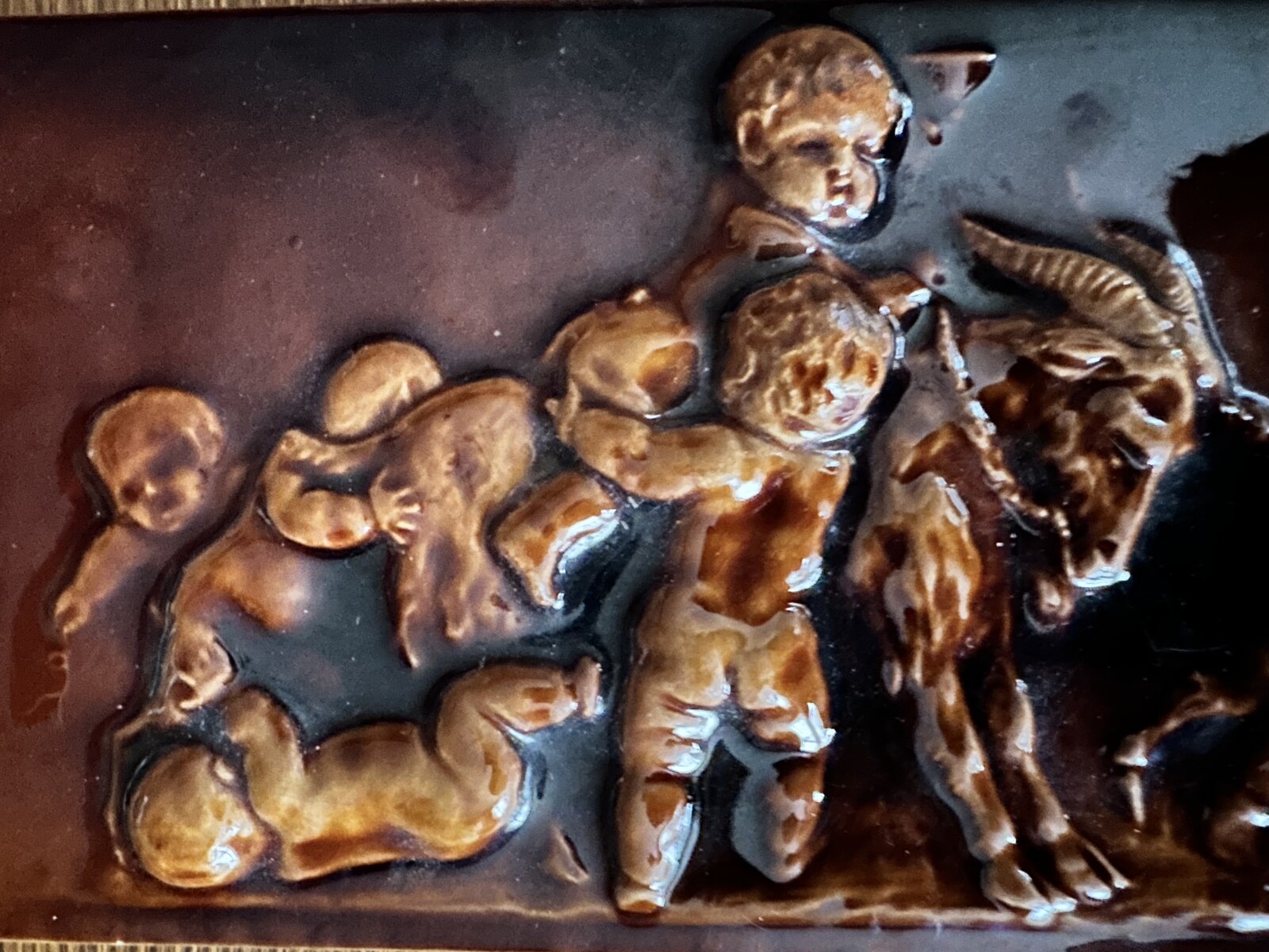 Antique Hamilton Majolica Tile - Putti and Goat Chariot Relief - Image 9