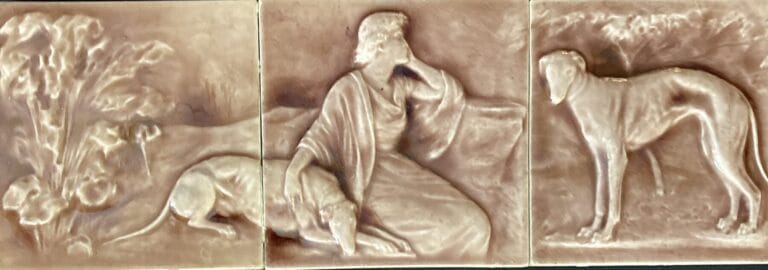 The Lady and Her Hounds: A Rare Kensington Three-Tile Relief