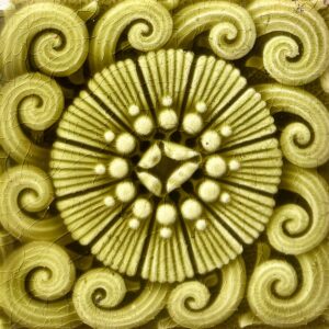 Antique Hamilton Majolica Chrysanthemum Tiles - Chartreuse - 6x6