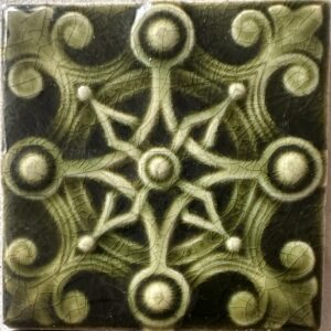 Antique Trent Majolica Geometric Star Tiles - Deep Green - 4.25 in