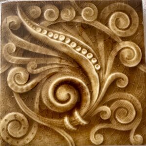 Antique AETCO Majolica Scroll Tile - Tan Fern - 6x6