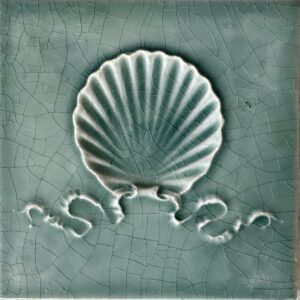 Antique USETCO Majolica Scallop Shell Tile - Teal - 6x6