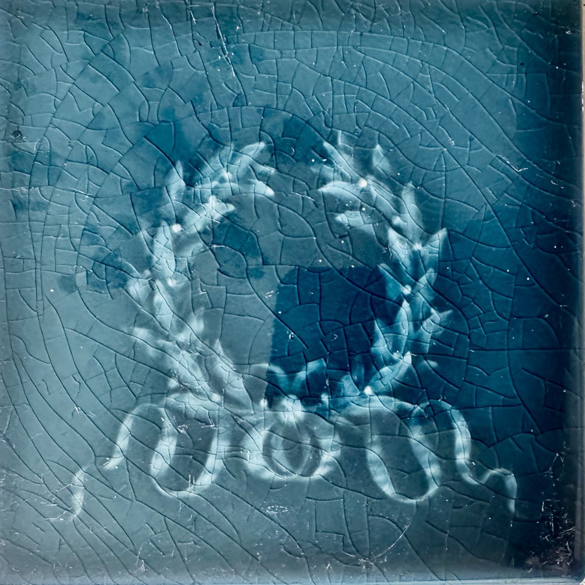 Antique AETCO Majolica Floral Wreath Tile - Slate Blue - 6x6