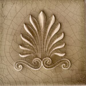 Antique USETCO Majolica Anthemion Tile - Cream Tan - 6x6