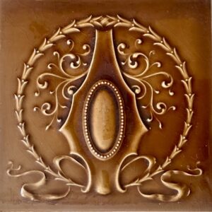 Antique Cambridge Majolica Laurel Medallion Tile - Chestnut - 6x6