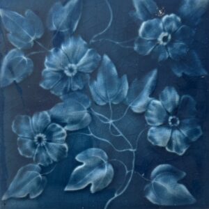 Antique USETCO Majolica Clematis Tile - Cobalt Blue - 6x6