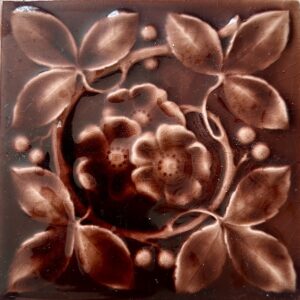 Antique USETCO Majolica Rose Wreath Tile - Mauve - 6x6