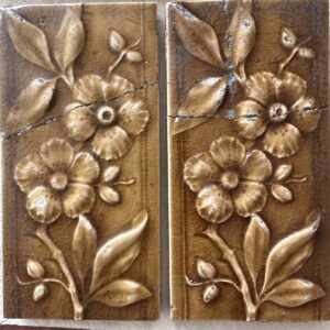 Antique AETCO Majolica Wild Rose Tiles - Amber - 6x3 - As-Is