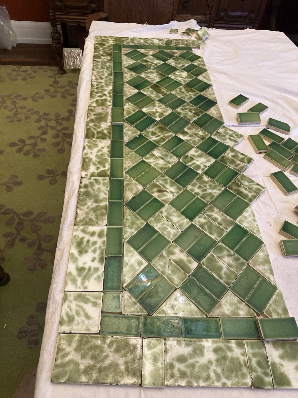 Antique AETCO Hearth Set — Zanesville Manor, Jade Mineral Green, c.1890 - Image 5