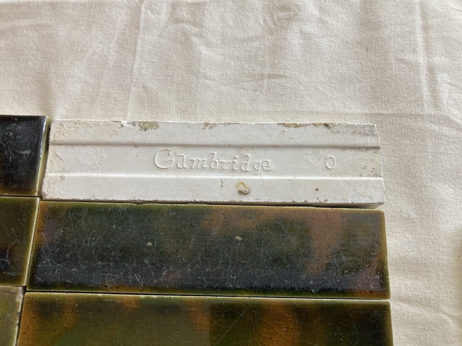Antique Cambridge Olive-Bronze Mottled Trim Tiles — Set of 10 - Image 2
