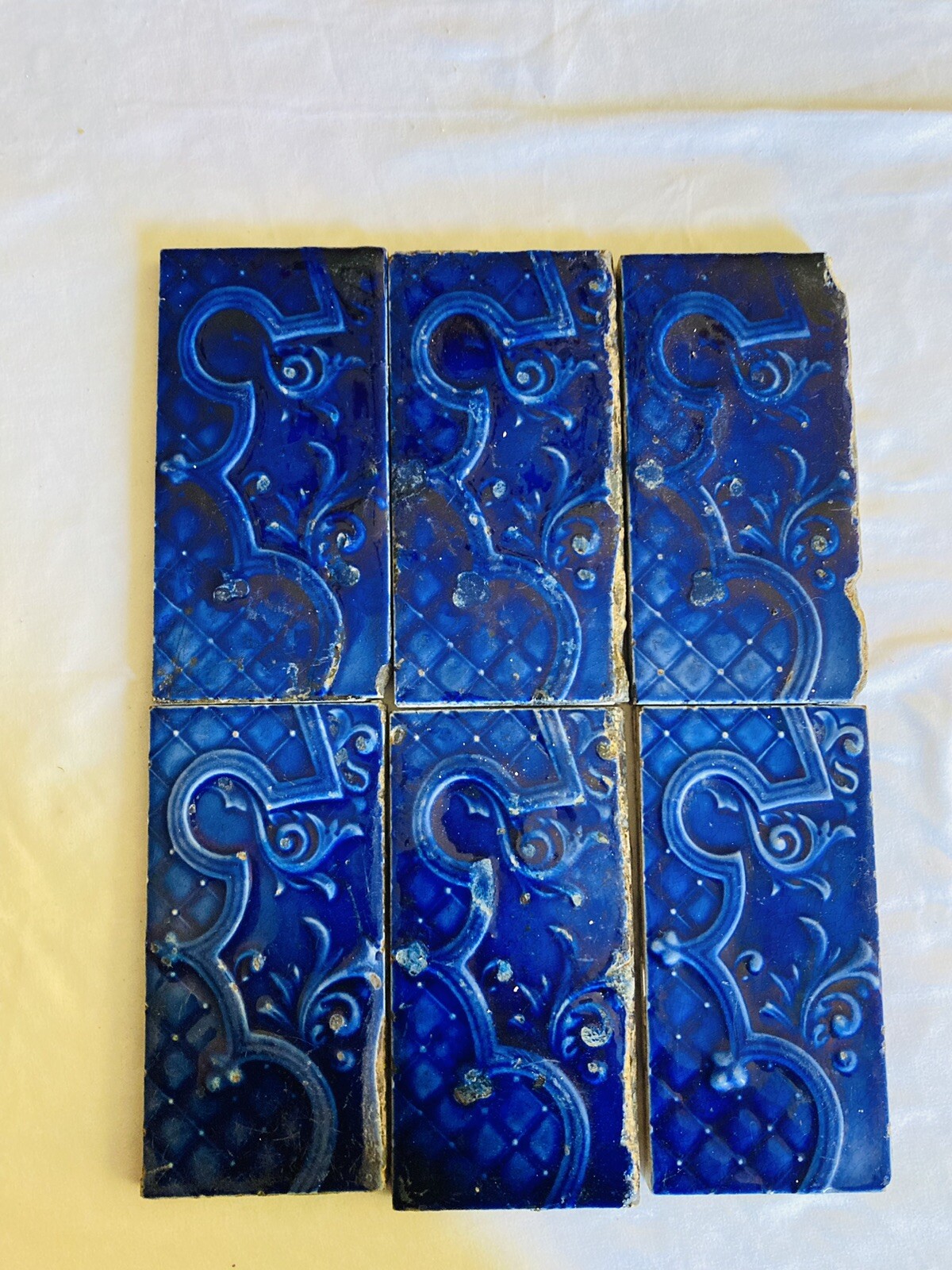 Antique Majolica Border Tile — Cobalt Blue, 3x6 - Image 2