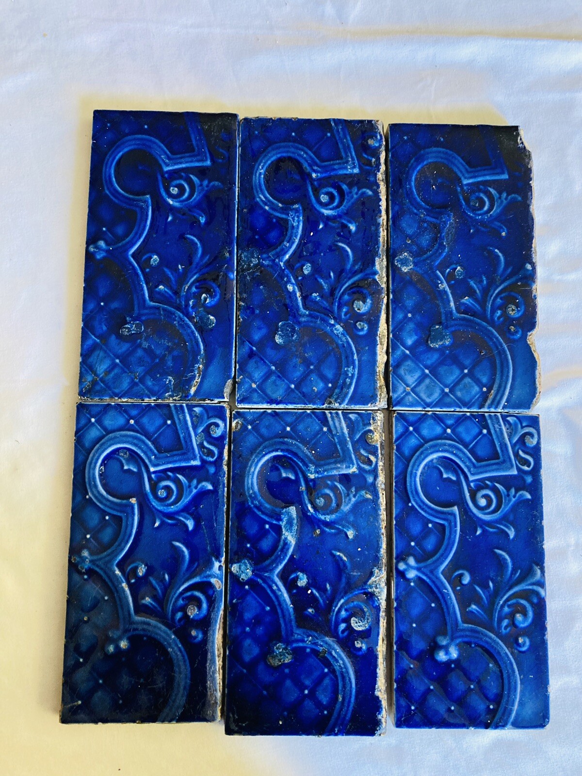 Antique Majolica Border Tile — Cobalt Blue, 3x6 - Image 3