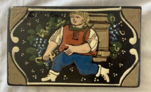 Antique Austrian Majolica Tile — Child with Grapes, c.1900, 7x4.5