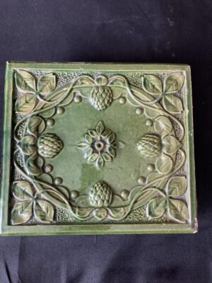 Antique Austro-Hungarian Stove Tile — Botanical & Pinecone Relief, Pressburg