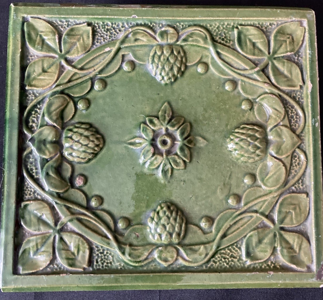 Antique Austro-Hungarian Stove Tile — Botanical & Pinecone Relief, Pressburg - Image 2