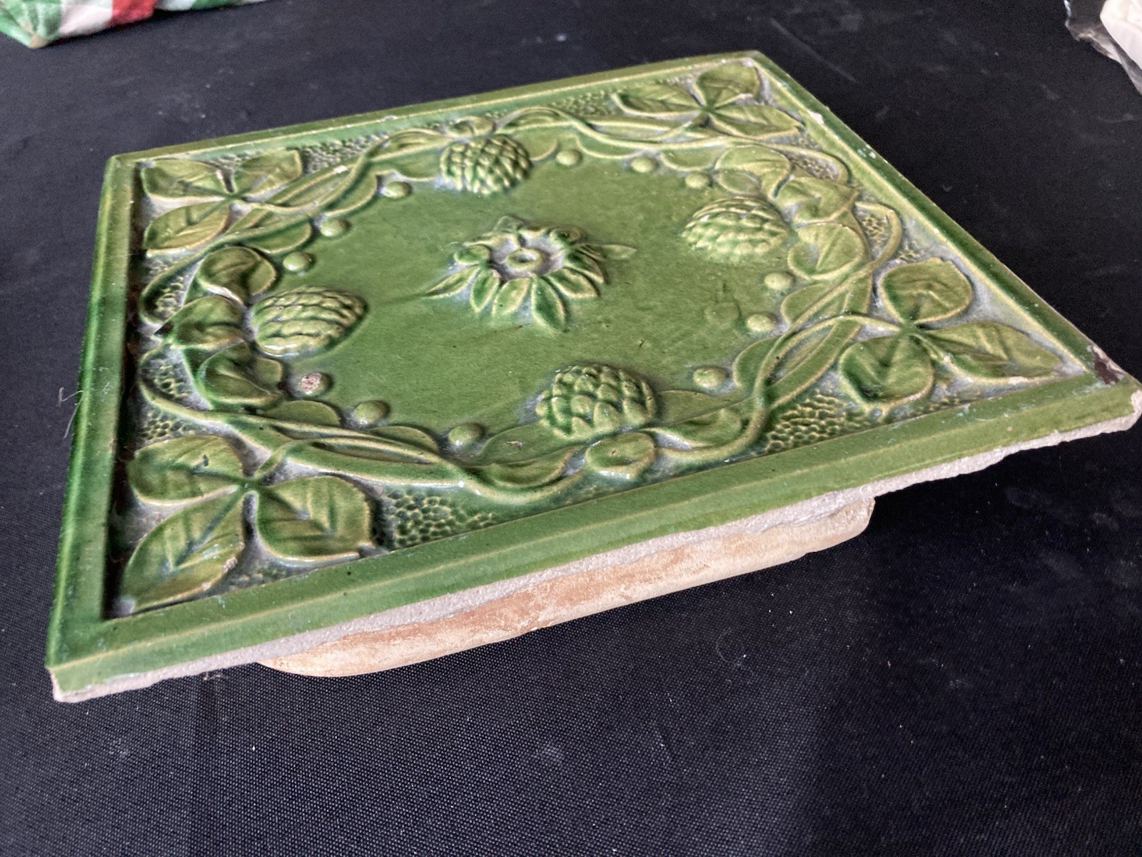 Antique Austro-Hungarian Stove Tile — Botanical & Pinecone Relief, Pressburg - Image 3