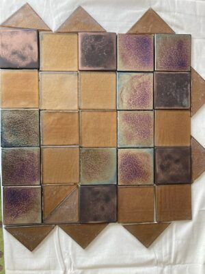 Memphis Postmodern Tile Lot — Copper, Raku & Amber Glass, 187-Piece Salvage