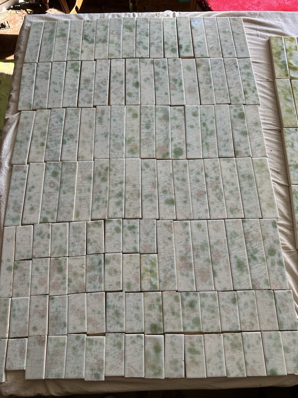 Antique Pale Blue Mottled Crackle Glaze Fireplace Tiles — 117-Piece Surround Set, Arts & Crafts - Image 3