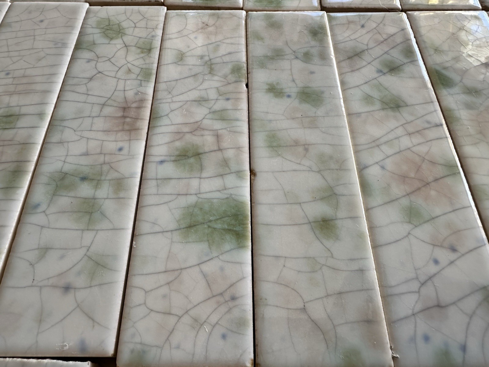Antique Pale Blue Mottled Crackle Glaze Fireplace Tiles — 117-Piece Surround Set, Arts & Crafts - Image 5