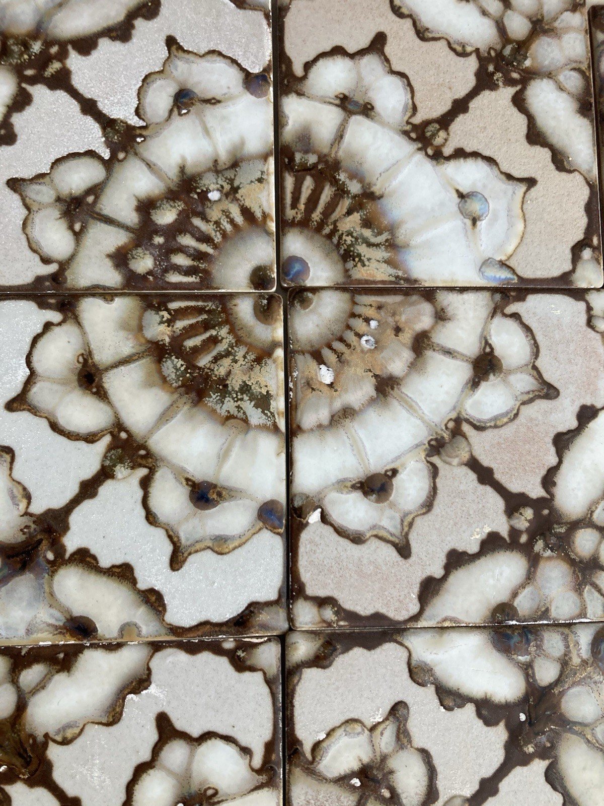 Mid-Century Japanese Kyoto Sunburst Crystalline Tiles — 38 Medallions (155 pcs)