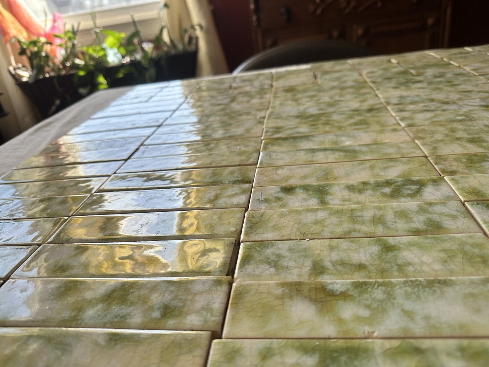 Antique Green Mottled Crackle Glaze Fireplace Tiles — 120-Piece Surround Set, Arts & Crafts