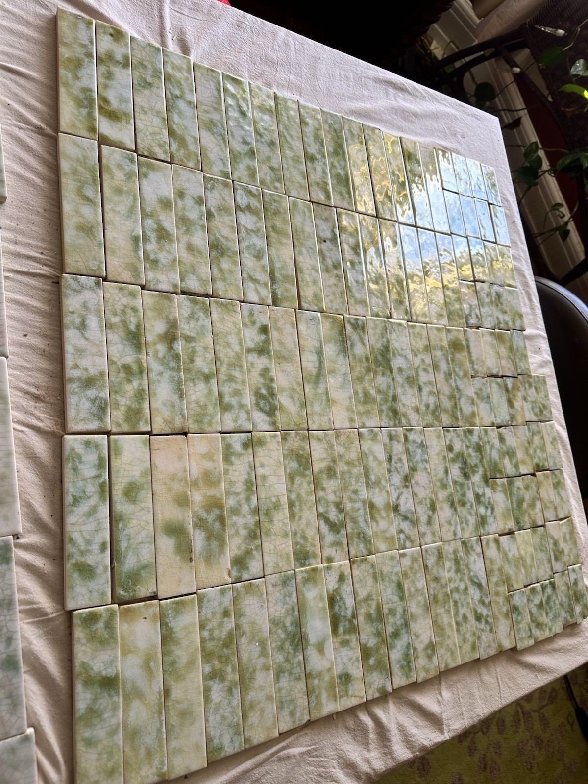 Antique Green Mottled Crackle Glaze Fireplace Tiles — 120-Piece Surround Set, Arts & Crafts - Image 2