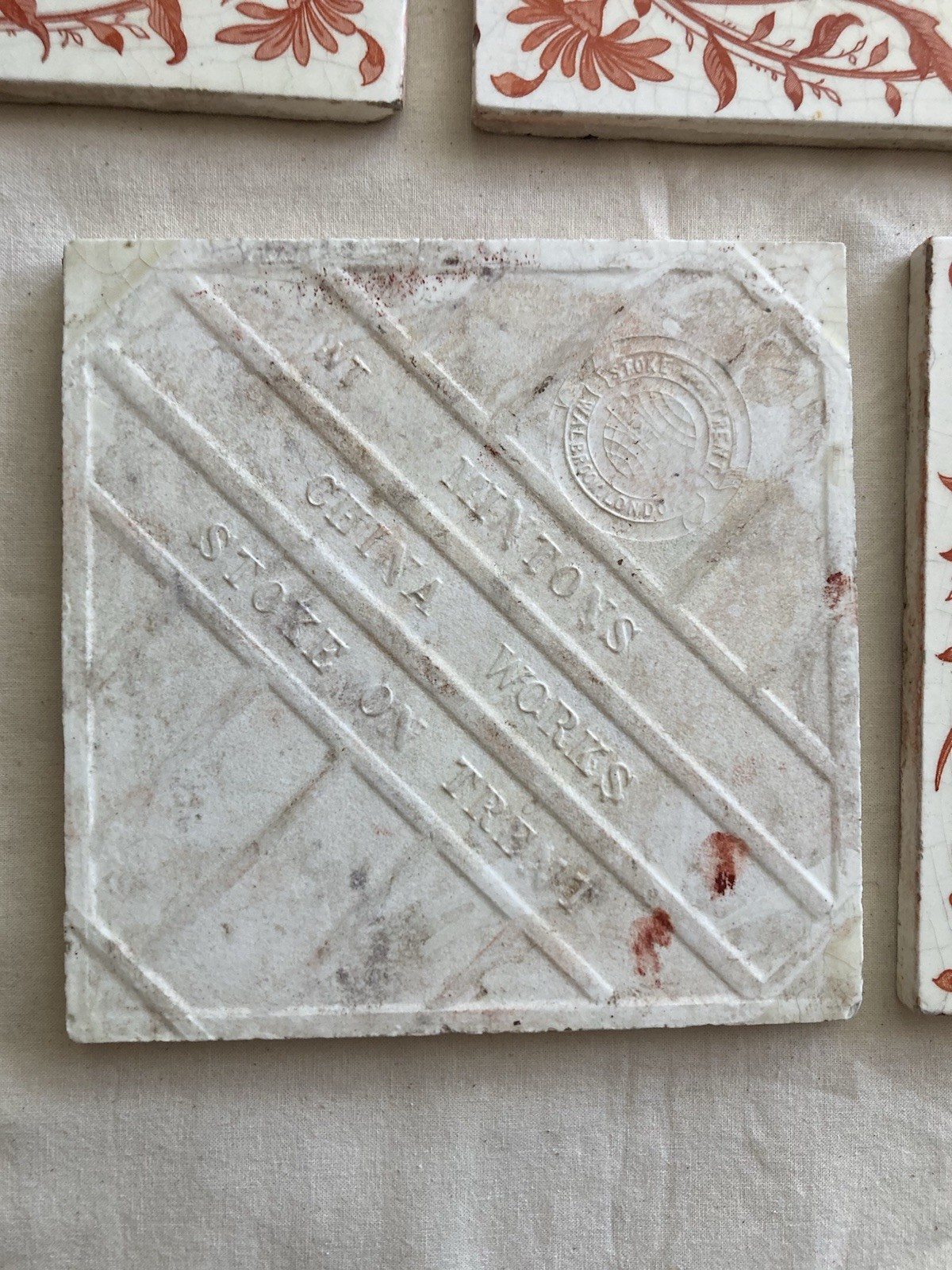 Antique Minton Transfer Tiles — Red Thistle, Victorian 6x6 (Set of 8) - Image 2