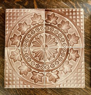 Antique USETCO Maple Leaf Tile Medallion — Plumfield Glaze, 12-Inch (4-Tile Set)