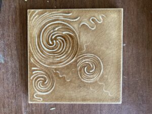 Vintage Studio Art Tile — Caramel Swirl Abstract Relief, 6x6