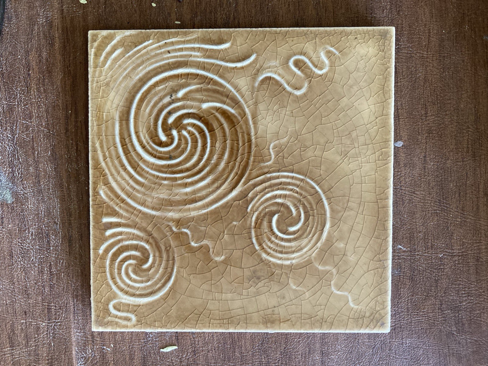 Vintage Studio Art Tile — Caramel Swirl Abstract Relief, 6x6