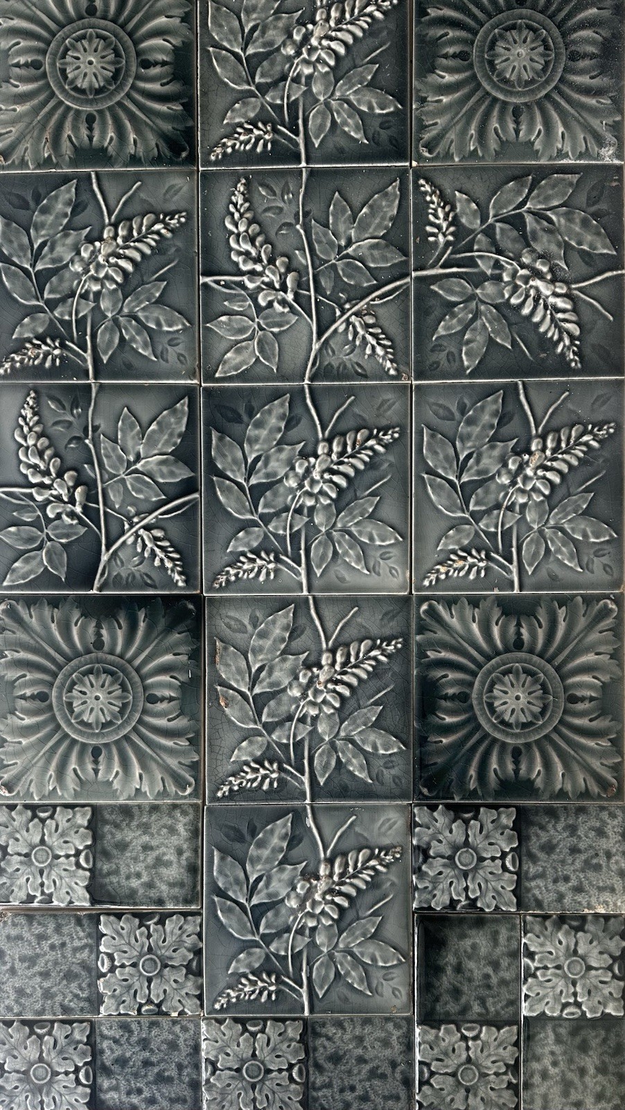 Antique Aesthetic Movement Wisteria Tile Panel — Trent & U.S. Encaustic, c.1885