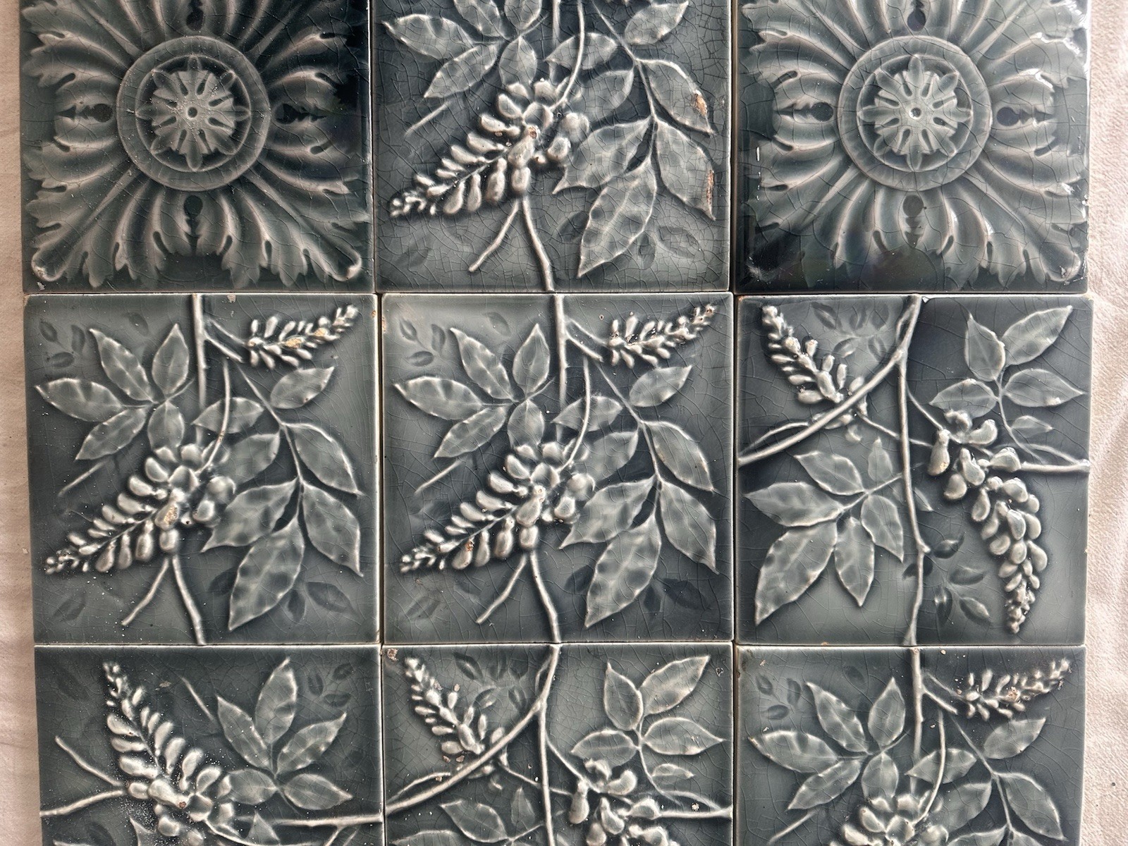 Antique Aesthetic Movement Wisteria Tile Panel — Trent & U.S. Encaustic, c.1885 - Image 3