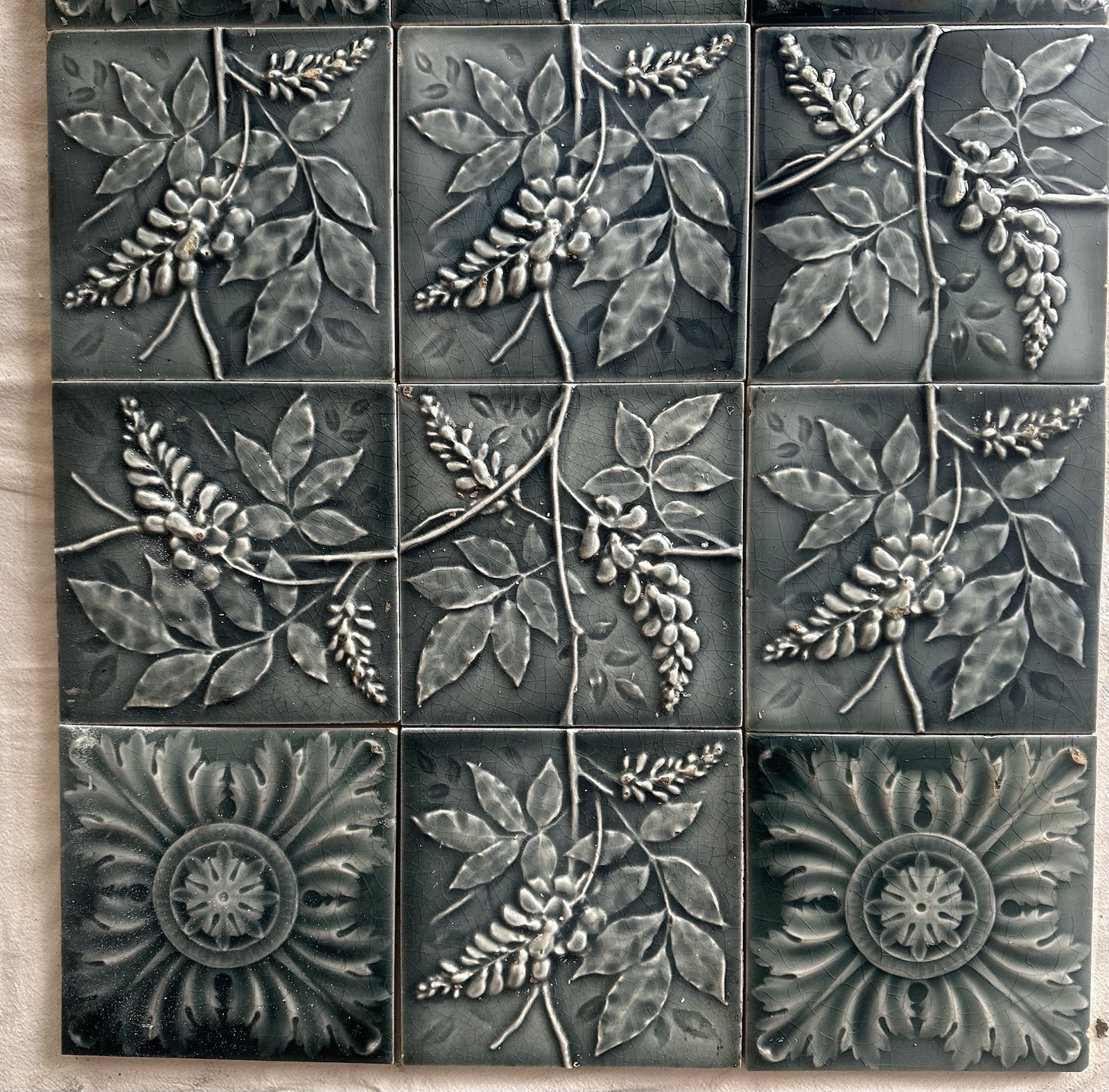 Antique Aesthetic Movement Wisteria Tile Panel — Trent & U.S. Encaustic, c.1885 - Image 5