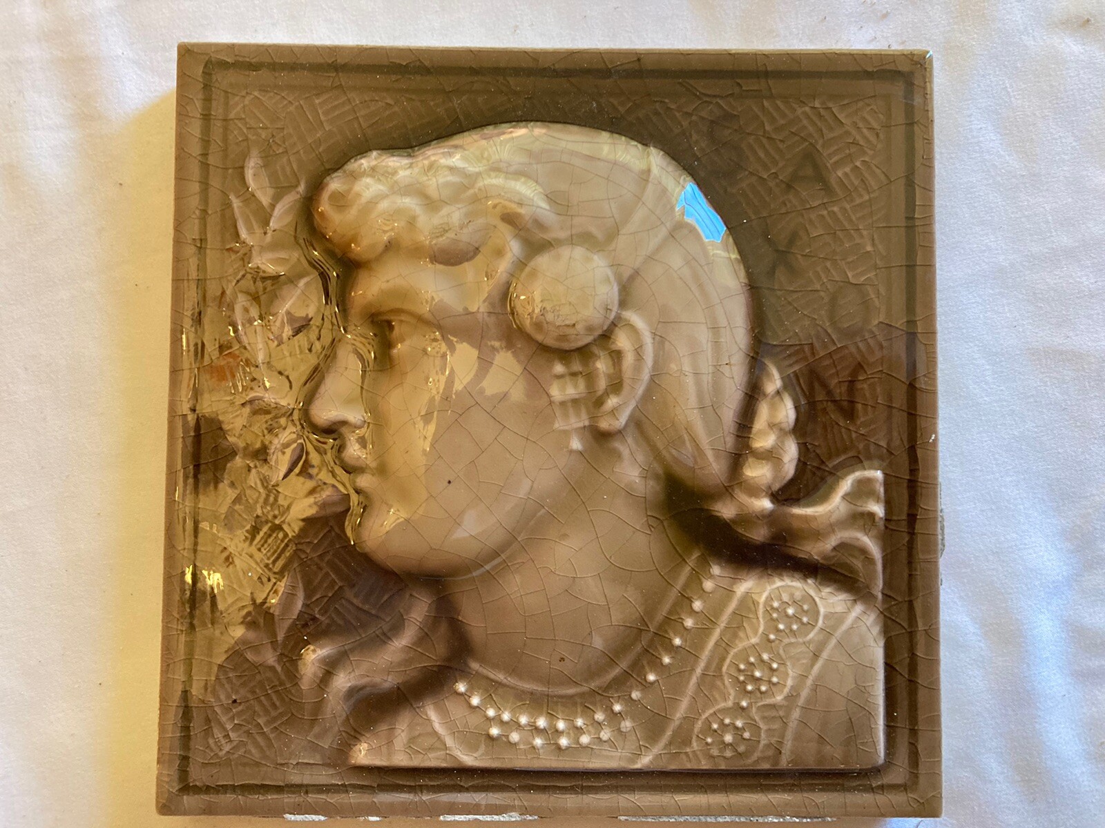 Antique USETCO Classical Profile Portrait Majolica Tile — 6x6