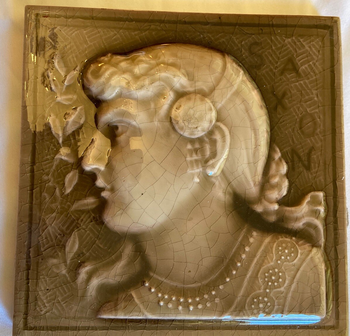 Antique USETCO Classical Profile Portrait Majolica Tile — 6x6 - Image 2