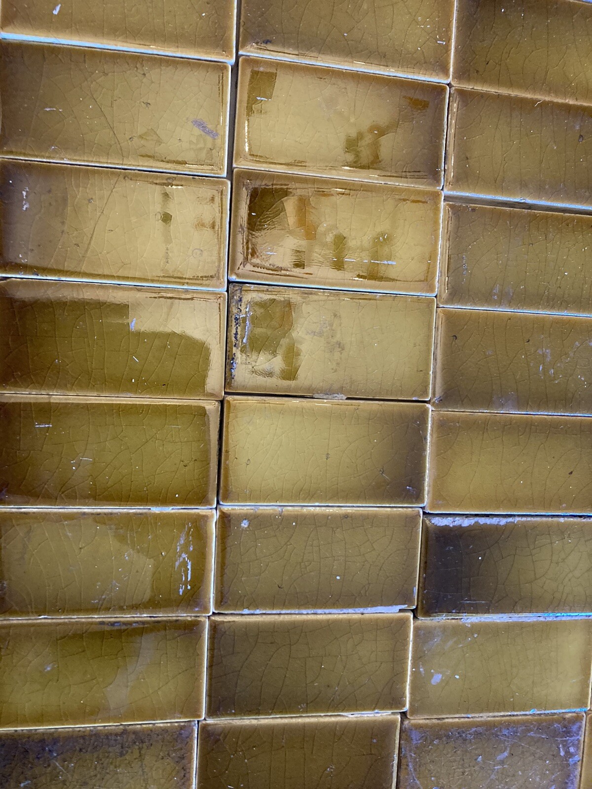 Antique USETCO Glossy Olive Fireplace Tiles — Set of 128, 1.5x3 in - Image 2