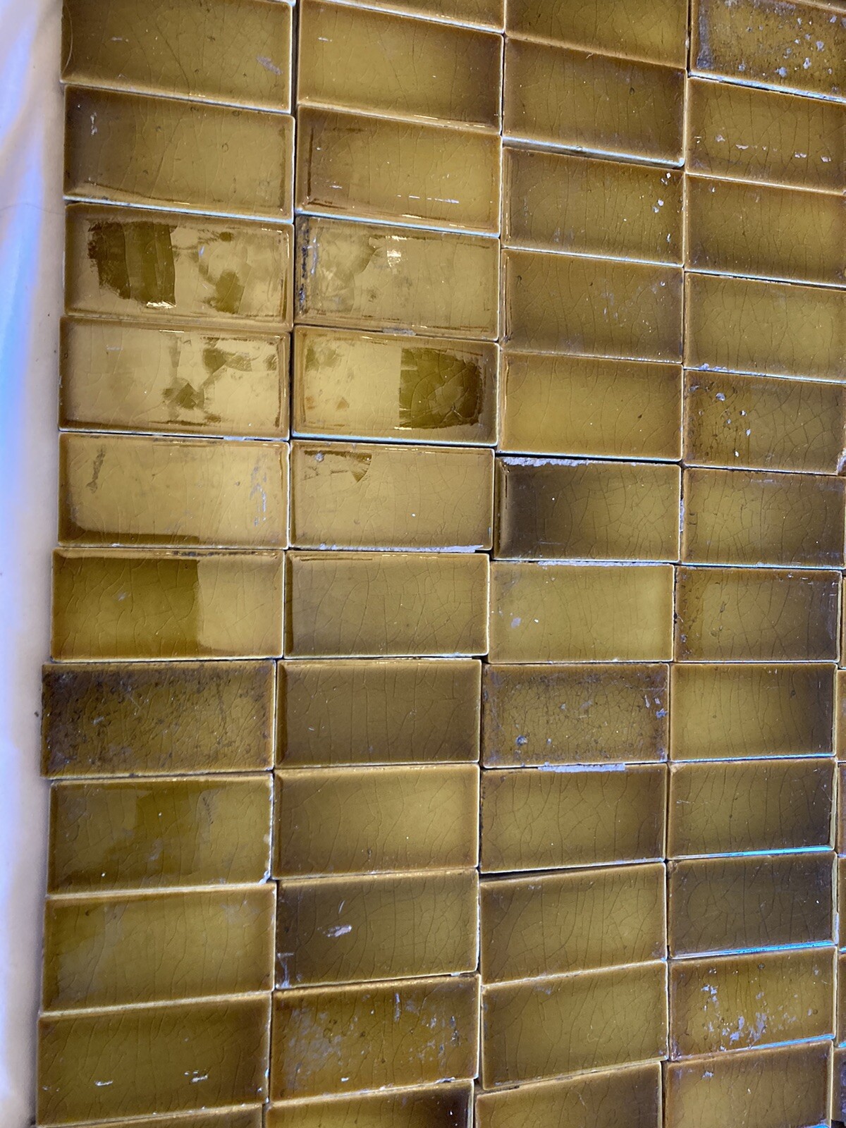 Antique USETCO Glossy Olive Fireplace Tiles — Set of 128, 1.5x3 in - Image 4