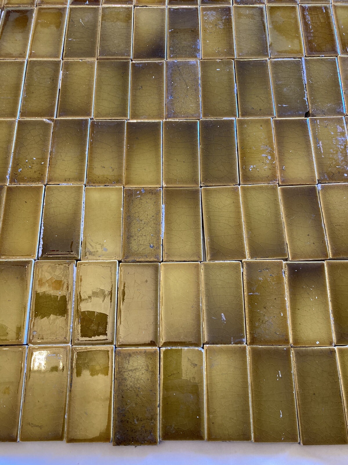 Antique USETCO Glossy Olive Fireplace Tiles — Set of 128, 1.5x3 in - Image 5
