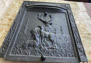 Antique Cast Iron Fireplace Summer Cover — Stag & Doe Relief, 24.5x30