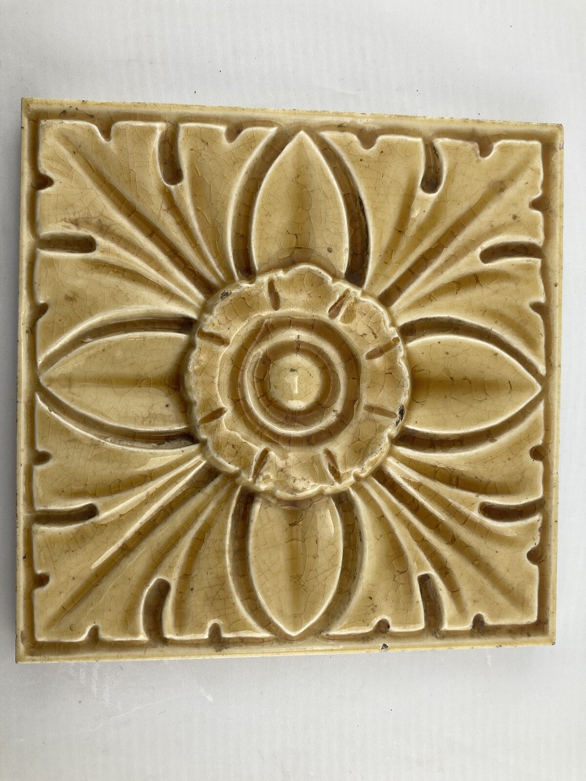 Antique Yellow Floral Majolica Fireplace Tile — 6x6 Relief