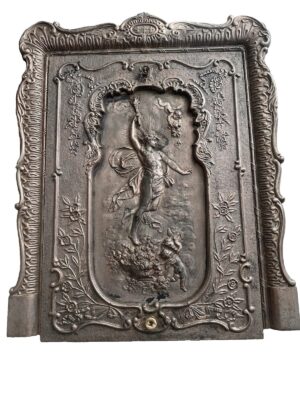 Antique Cast Iron Fireplace Summer Cover — Aurora, Dawn-Bringer, Original Nickel