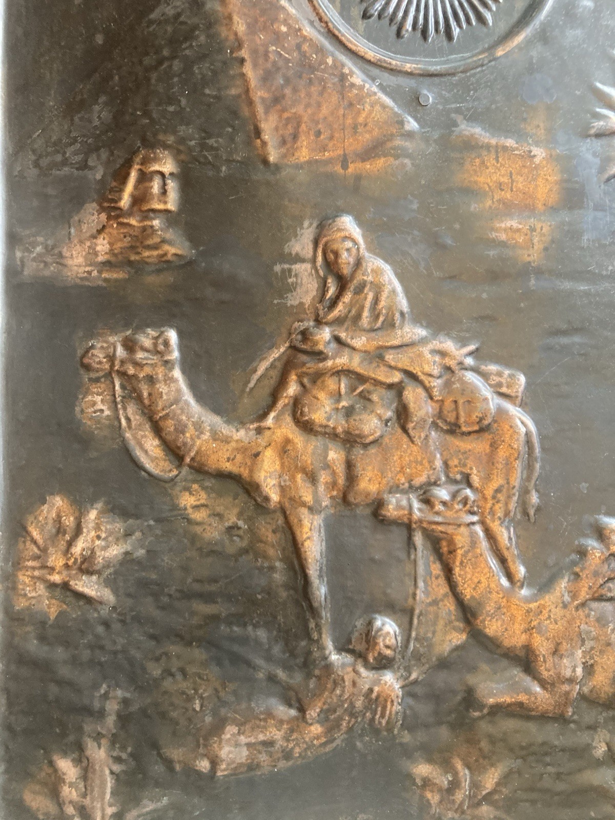 Antique Egyptian Revival Tin Architectural Panel — 24.5x30.5, c.1900 - Image 2