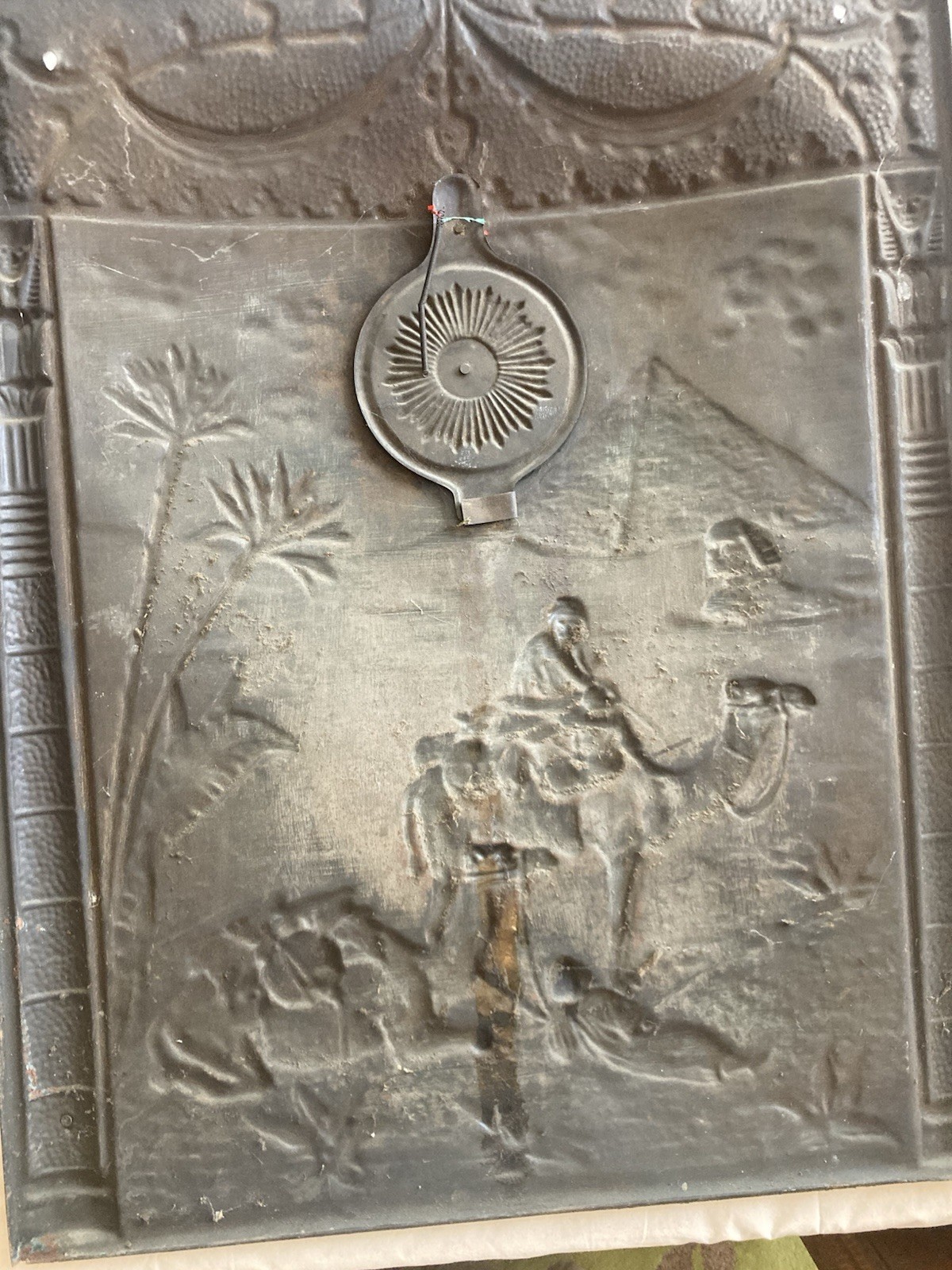 Antique Egyptian Revival Tin Architectural Panel — 24.5x30.5, c.1900 - Image 3
