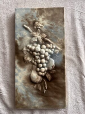 Antique Hamilton Tile Works Grapes & Pear High-Relief Fruit Tile — 12x6