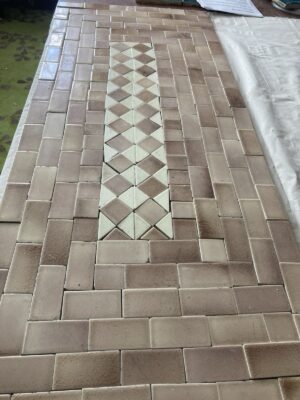 Antique Hamilton Tile Hearth Set — Rose & Cream Mosaic, 42x18, Complete