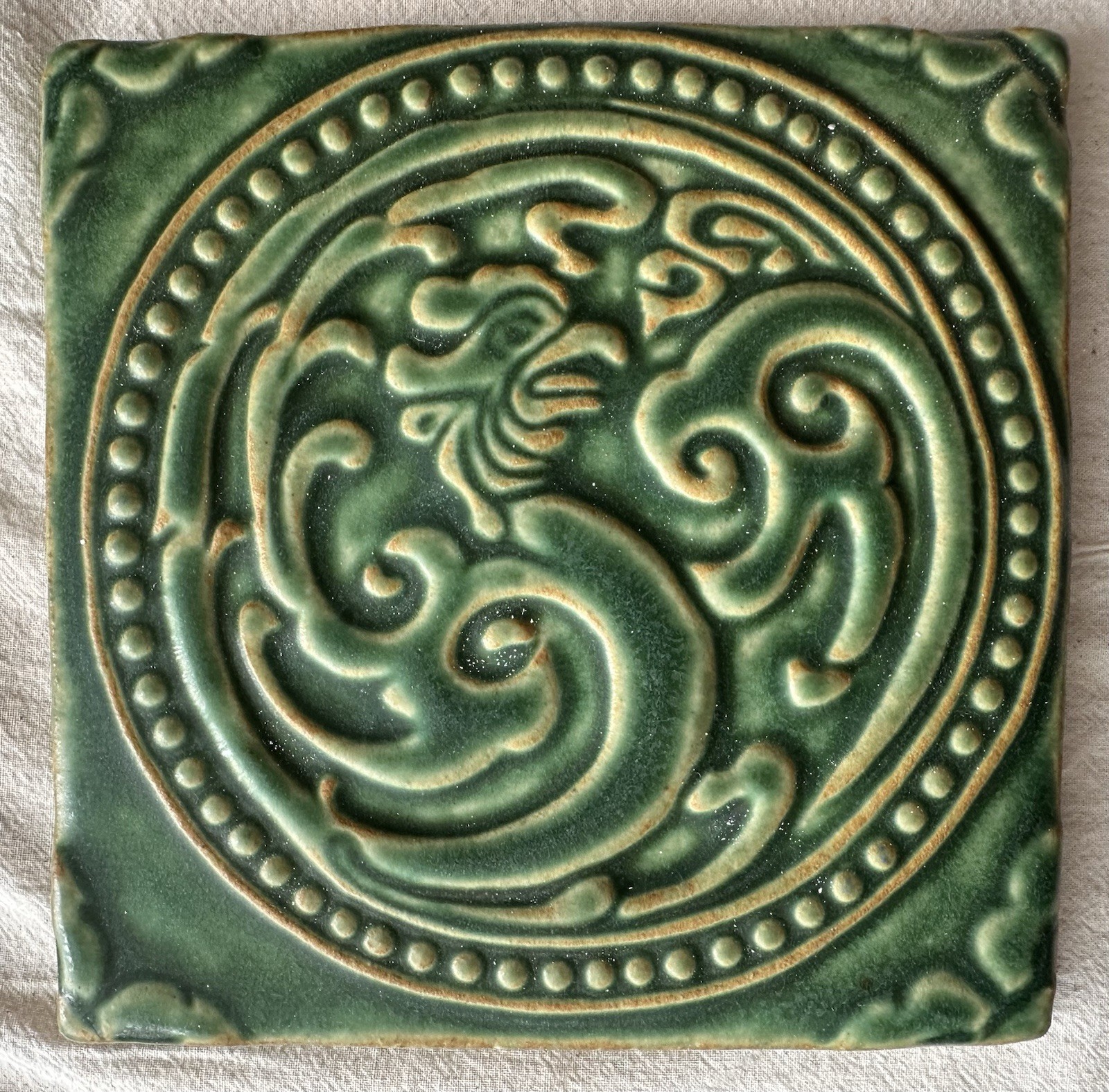 Pewabic Pottery Year of the Rooster Zodiac Tile — Aqua Glaze, 6x6