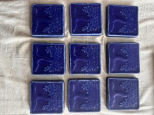 Pewabic Pottery Cobalt Blue Leaf Tile — Detroit, 4x4