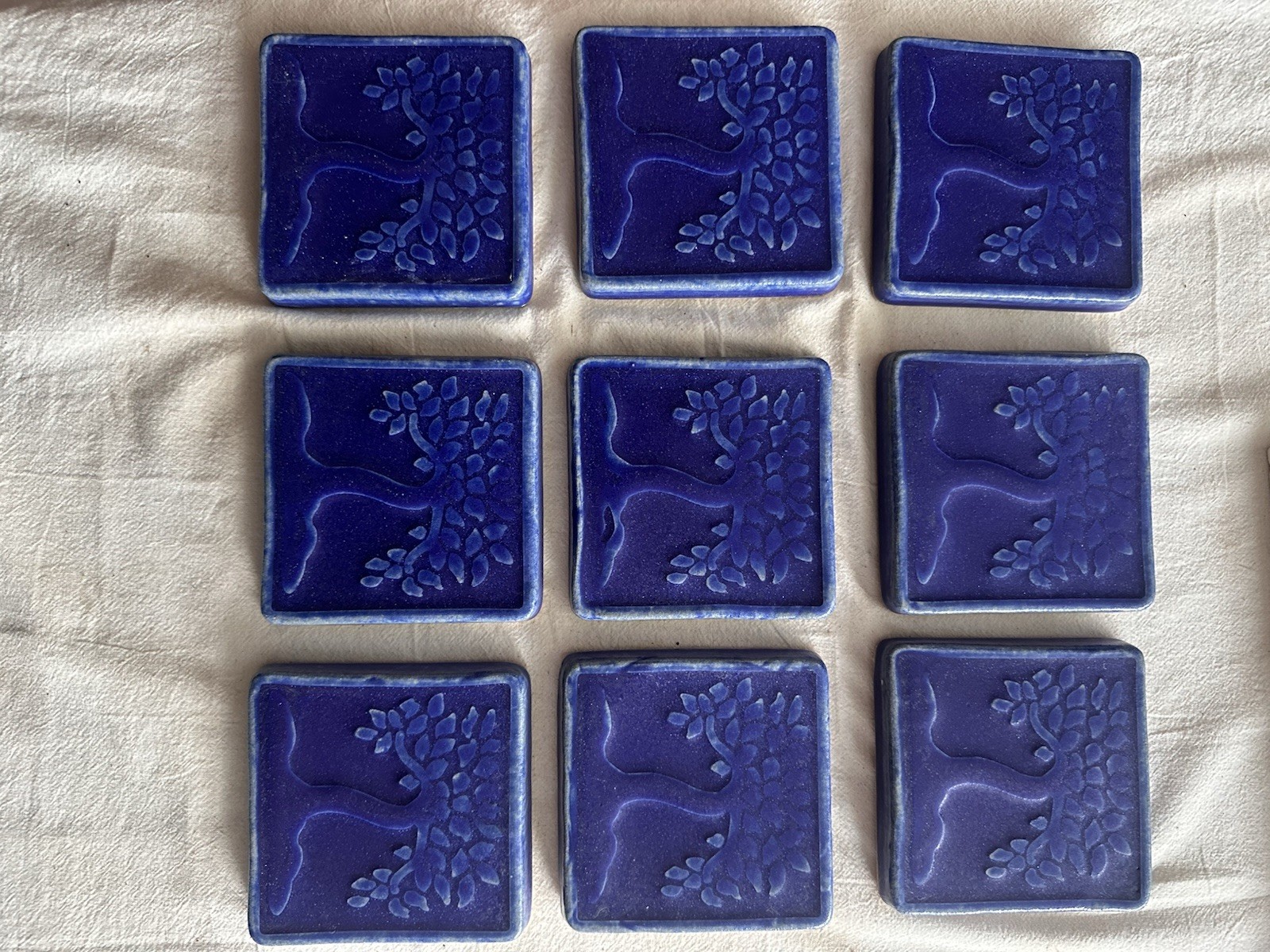 Pewabic Pottery Cobalt Blue Leaf Tile — Detroit, 4x4