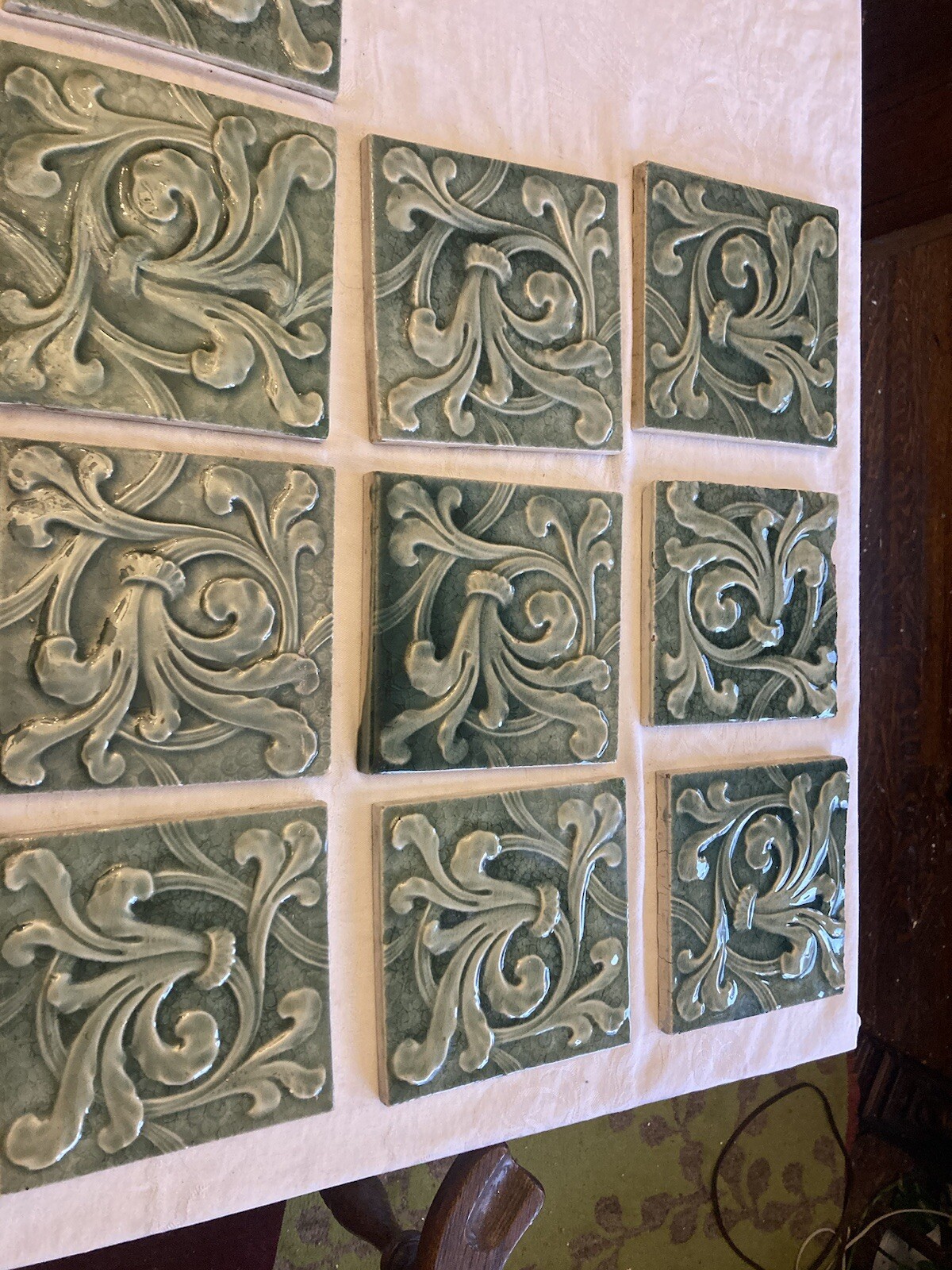 Antique Kensington Aquamarine Majolica Fireplace Tiles — Set of 16 - Image 3